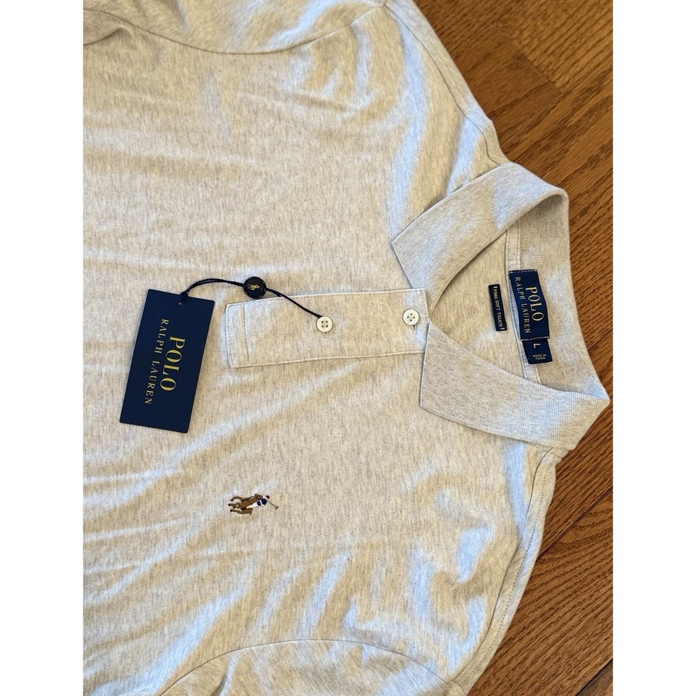 NWT Ralph Lauren Mens L Pima Soft Touch Polo Shirt Almond Heather Long Sleeve - Picture 1 of 7